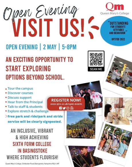 Queen Mary's College Open Evening Flyer April 2024